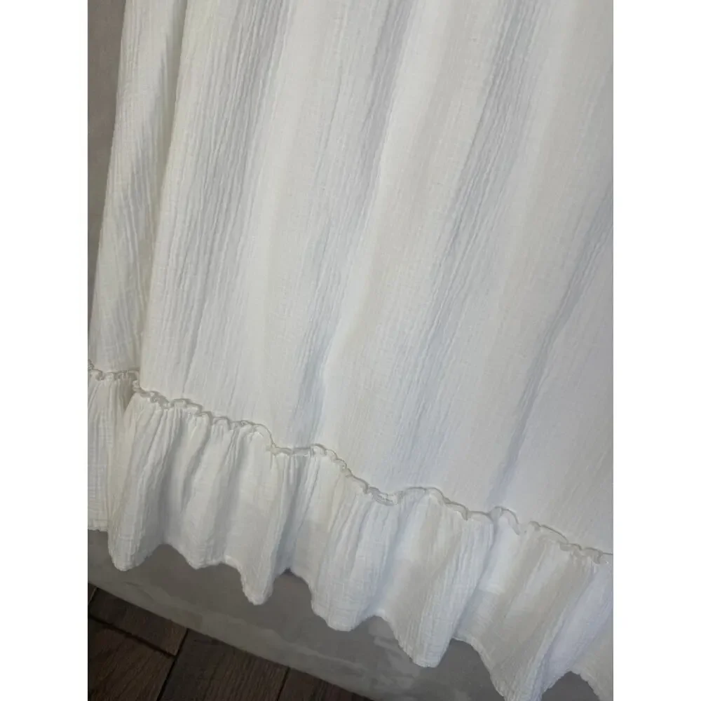 Quince Smocked Maxi Skirt Gauze Organic Cotton White XL